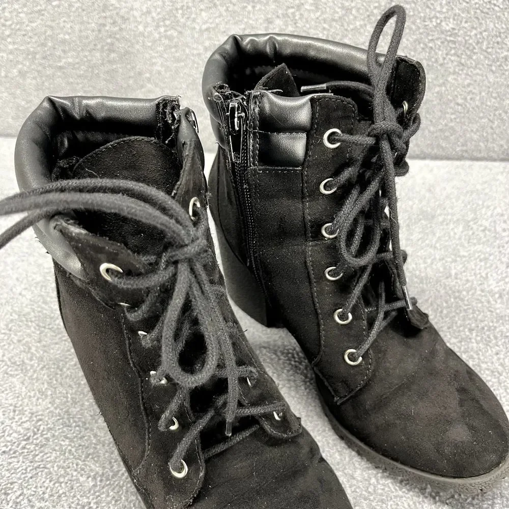 Sugar Boots Women 6 M Black Lacy Suede Heeled Zipper Lace‎ Up